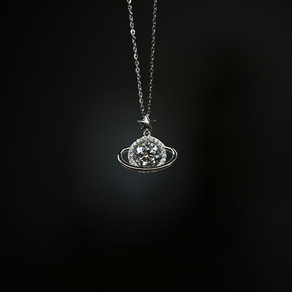 IRAMAT Sterling Silver Planet Shape Necklace Simple Charm Shiny Geometric Shape Pendant Gift for Mother's Day Exquisite Jewelry