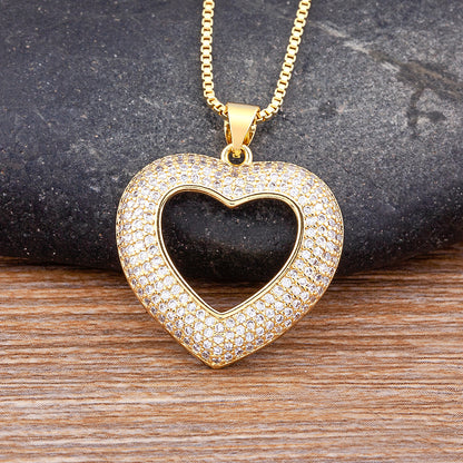 IRAMAT Top Quality 4 Colors Heart-Shaped Hollow Crystal Zircon Pendant Link Chain Necklace Women's Charm Jewelry For Mother's Day Gift