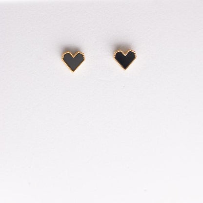 IRAMAT Gold Heart Stud Earrings - Elegant Black Heart Earrings for Women | Perfect for Everyday & Special Occasions