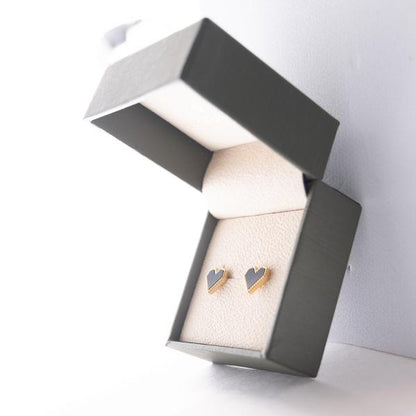 IRAMAT Gold Heart Stud Earrings - Elegant Black Heart Earrings for Women | Perfect for Everyday & Special Occasions